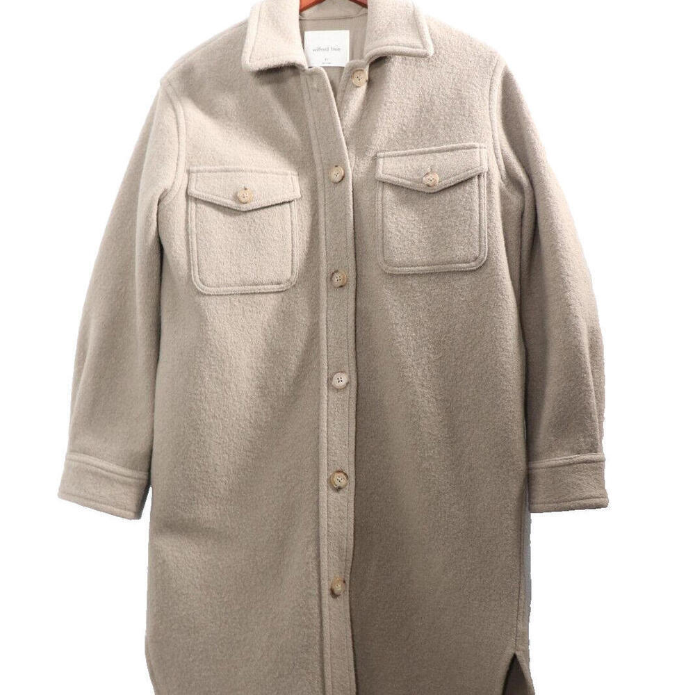Aritzia Wilfred Free Women XS Olive Beige Ganna Long Shirt Jacket Sold-Out Color